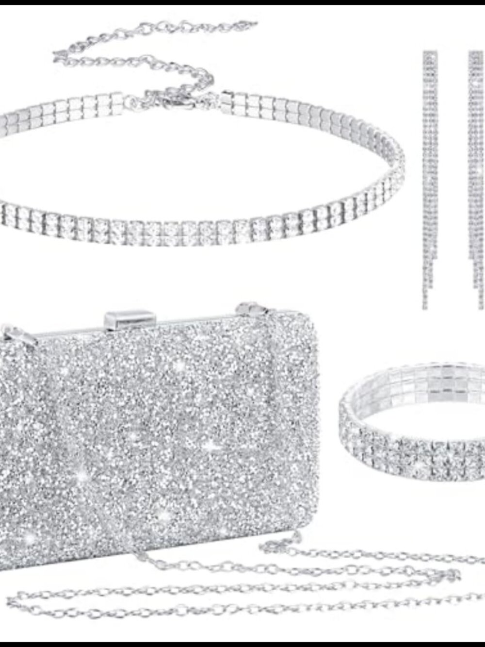 4 Pc Rhinestone Clutch Purse Jewelry Set Evening Bag Necklace